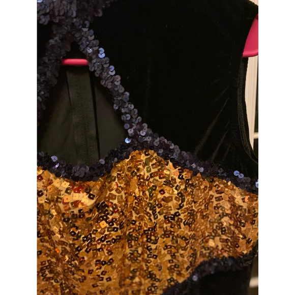 Algy velour jumpsuit high neckline and blue & gold sequin 2X - Picture 2 of 6